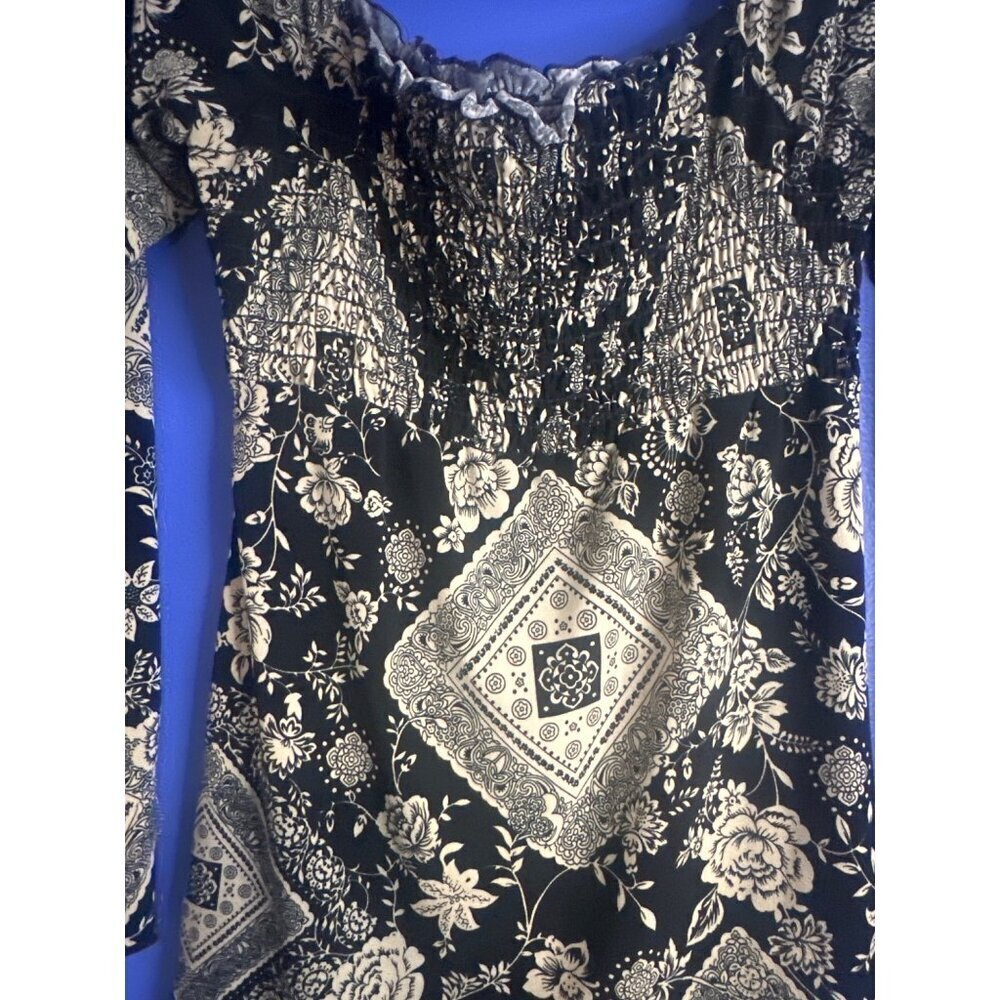 Womens Medium Paisley Smocked Top Long Sleeve Boho Peasant Cottagecore Y2K retro